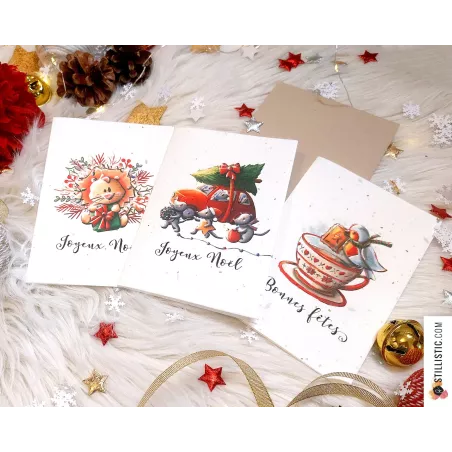 Carte de voeux Noël à planter Illustration Lion + enveloppe