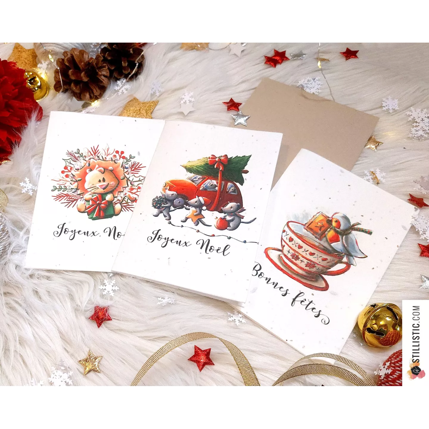Carte de voeux Noël à planter Illustration Lion + enveloppe
