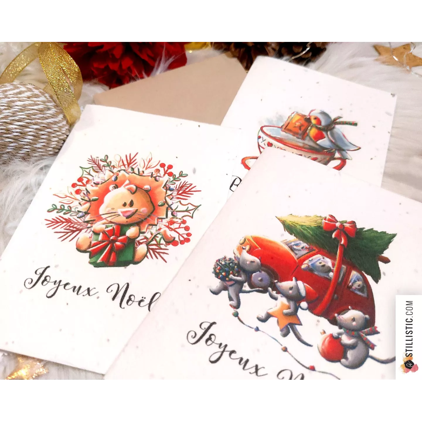 Carte de voeux Noël à planter Illustration Lion + enveloppe