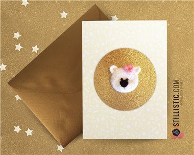 Carte de voeux dorée grand format Décoration chambre Anniversaire Naissance Fille Fête Ours polaire + enveloppe Noël