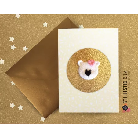 Carte de voeux dorée grand format Décoration chambre Anniversaire Naissance Fille Fête Ours polaire + enveloppe Noël