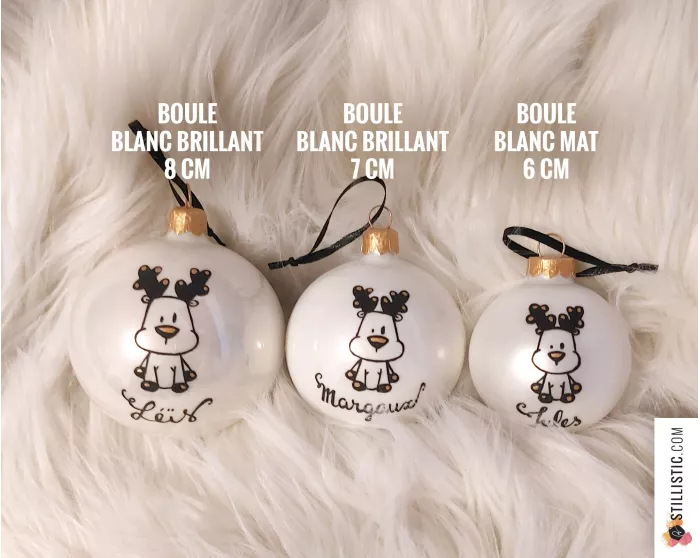 Boule en verre Mon premier Noël personnalisée prénom enfant Ours Renard Licorne Panda décorée à la main Noir et Or