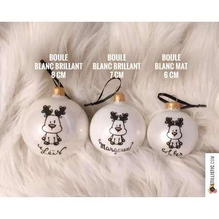 Boule en verre Mon premier Noël personnalisée prénom enfant Ours Renard Licorne Panda décorée à la main Noir et Or