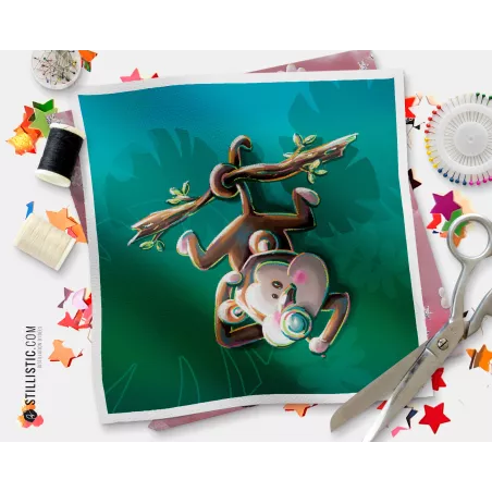 Coupon illustré Singe curieux coton ou minky