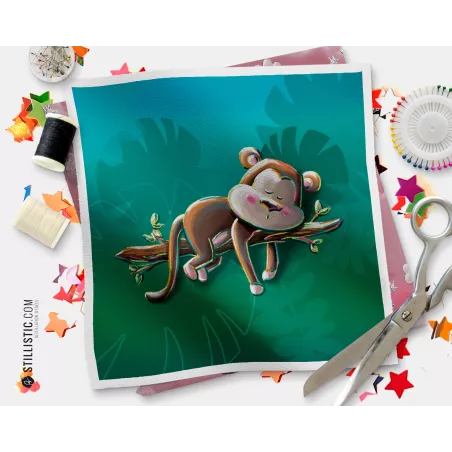 Coupon illustré Singe dormeur coton ou minky