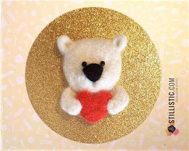 Carte de voeux dorée grand format Décoration chambre Saint-Valentin Fête des Mères Ours polaire et coeur laine feutrée + envelop