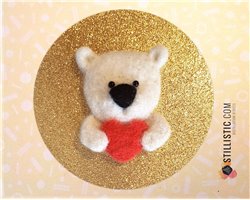 Carte de voeux dorée grand format Décoration chambre Saint-Valentin Fête des Mères Ours polaire et coeur laine feutrée + envelop