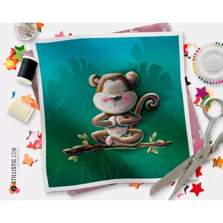 Coupon illustré Singe zen coton ou minky