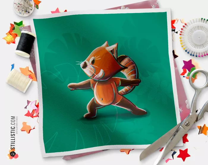 Coupon illustré  Panda Roux Yoga Guerrier ou minky