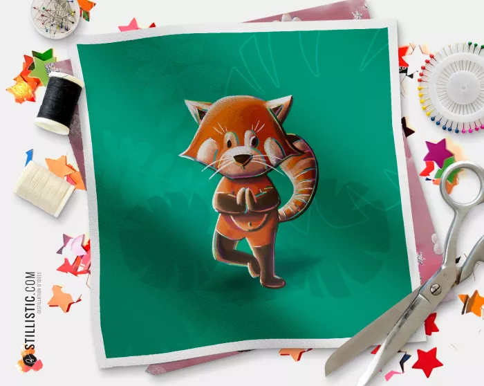 Coupon illustré  Panda Roux Yoga Arbre ou minky