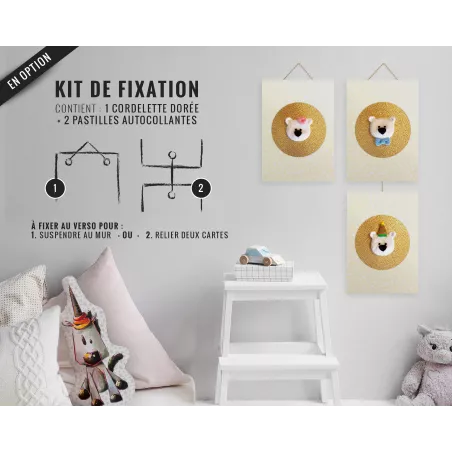 Carte de voeux dorée grand format Décoration chambre Saint-Valentin Fête des Mères Ours polaire et coeur laine feutrée + envelop