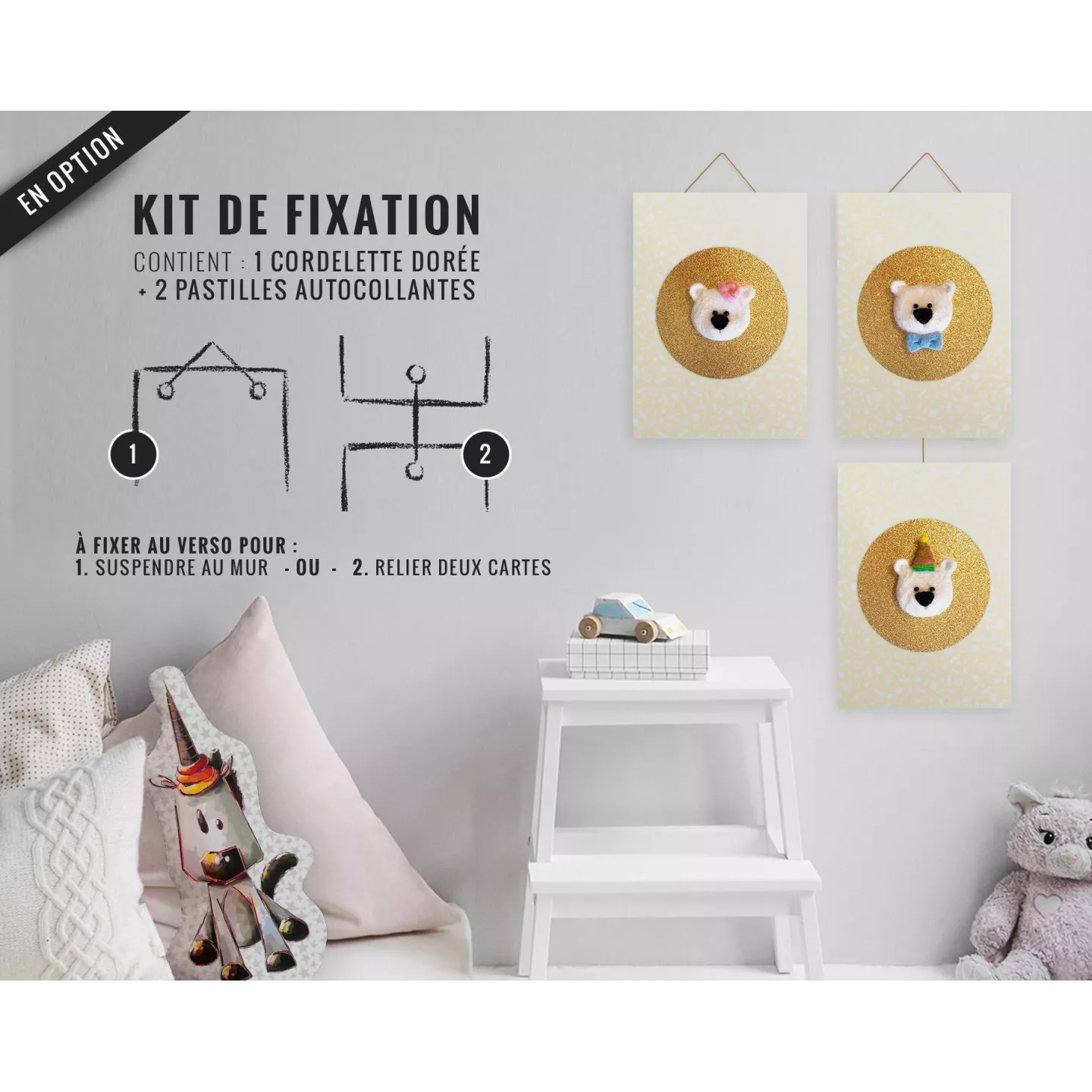 Carte de voeux dorée grand format Décoration chambre Saint-Valentin Fête des Mères Ours polaire et coeur laine feutrée + envelop