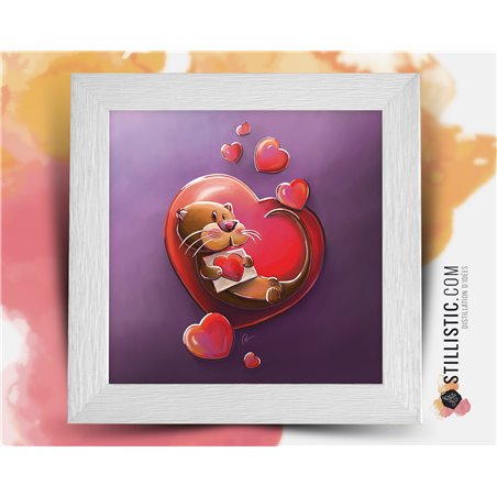 Cadre carré avec Illustration Bébé Loutre et Coeur pour Chambre Enfant bébé 25x25cm