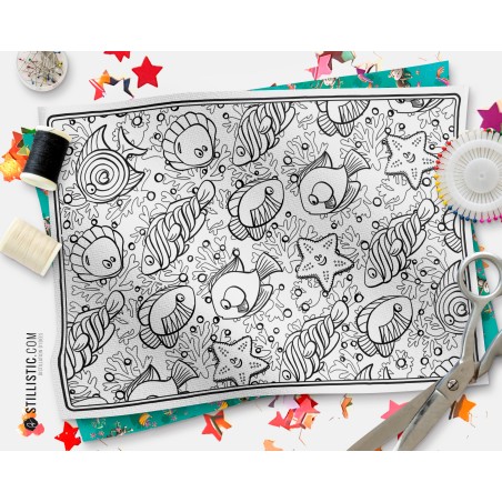 Coupon tissu Set de table Motif Poissons bonbons coloriable