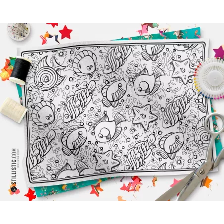 Coupon tissu Set de table Motif Poissons bonbons coloriable