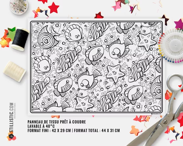 Coupon tissu Set de table Motif Poissons bonbons coloriable