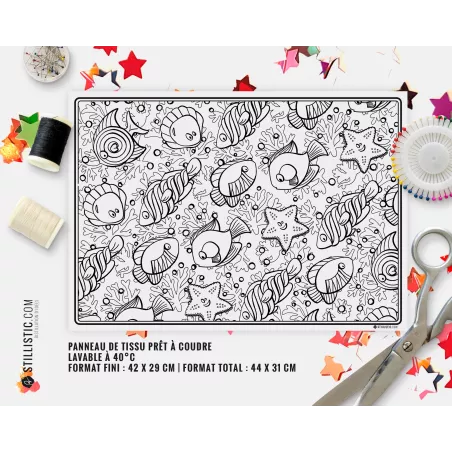 Coupon tissu Set de table Motif Poissons bonbons coloriable