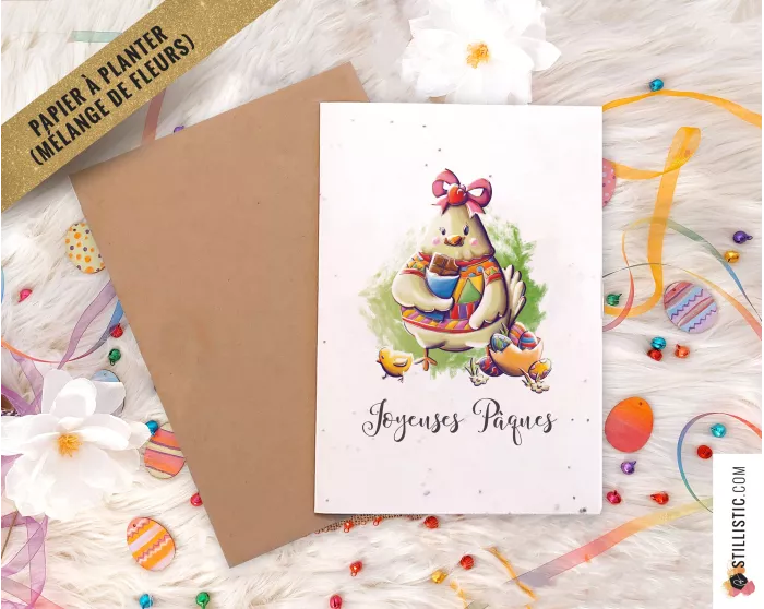 Carte de voeux Poulette Pâques à planter