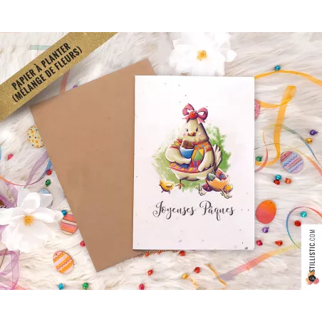 Carte de voeux Poulette Pâques à planter
