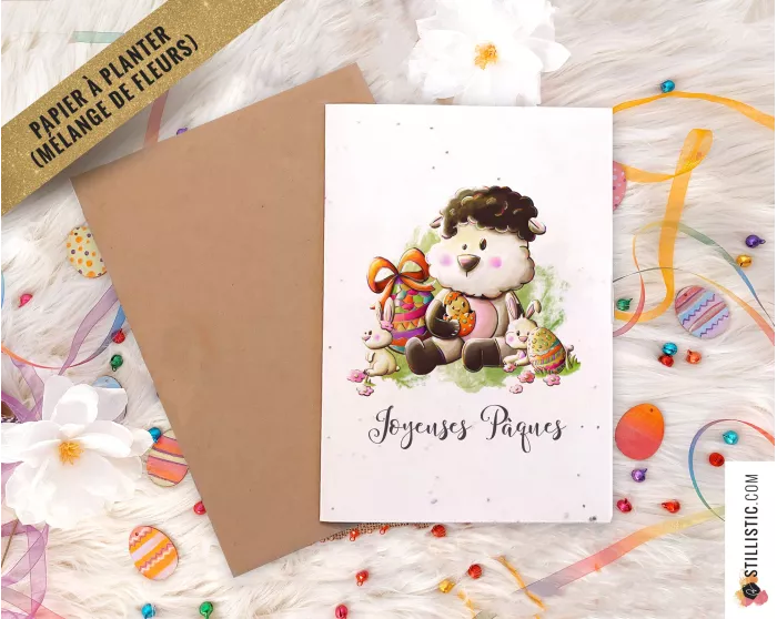 Carte de voeux Agneau Pâques à planter