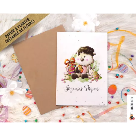 Carte de voeux Agneau Pâques à planter