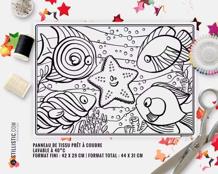 Coupon tissu Set de table Poissons bonbons coloriable