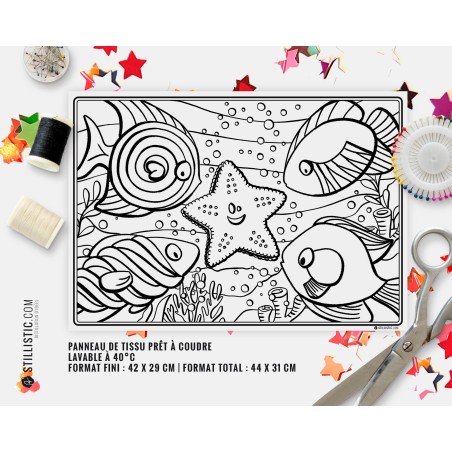 Coupon tissu Set de table Poissons bonbons coloriable