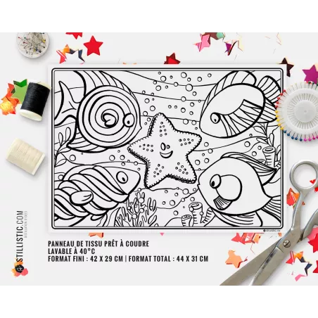 Coupon tissu Set de table Poissons bonbons coloriable