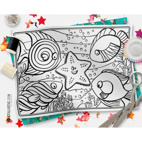 Coupon tissu Set de table Poissons bonbons coloriable