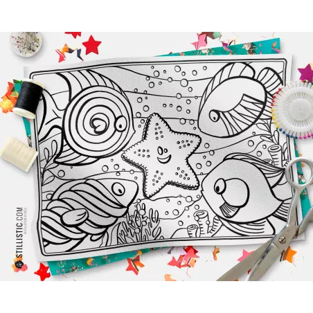 Coupon tissu Set de table Poissons bonbons coloriable