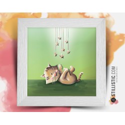 Cadre carré avec Illustration Chaton et étoiles pour Chambre Enfant bébé 25x25cm