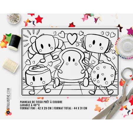 Coupon tissu Set de table Amis du Petit Déjeuner coloriable