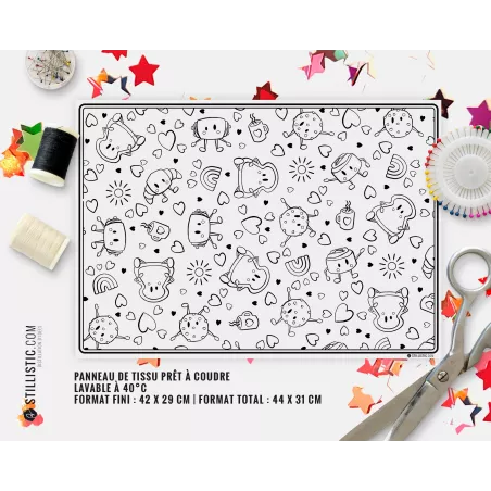 Coupon tissu Set de table Motif Amis du Petit Déjeuner coloriable