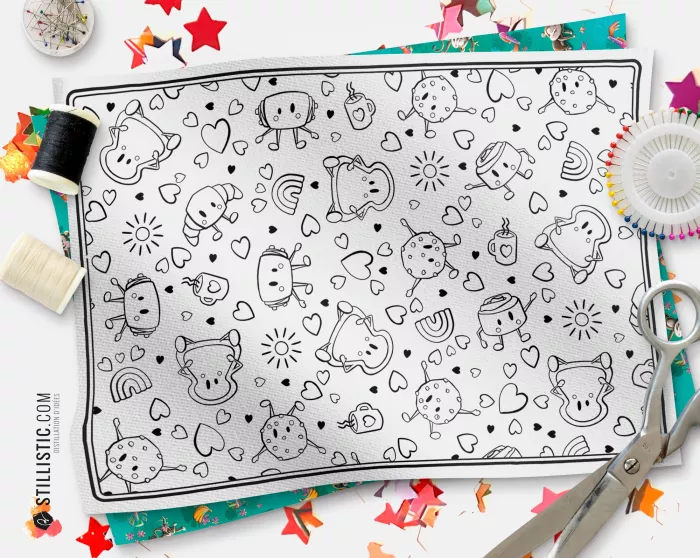 Coupon tissu Set de table Motif Amis du Petit Déjeuner coloriable