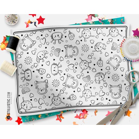 Coupon tissu Set de table Motif Amis du Petit Déjeuner coloriable