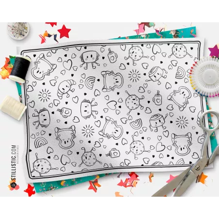 Coupon tissu Set de table Motif Amis du Petit Déjeuner coloriable