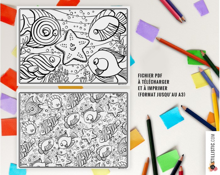 Set de table Poissons Bonbons à imprimer et colorier