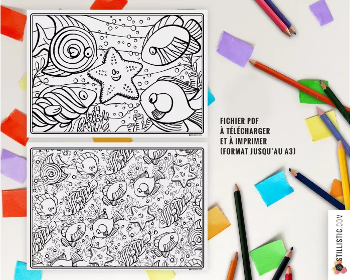 Set de table Poissons Bonbons à imprimer et colorier