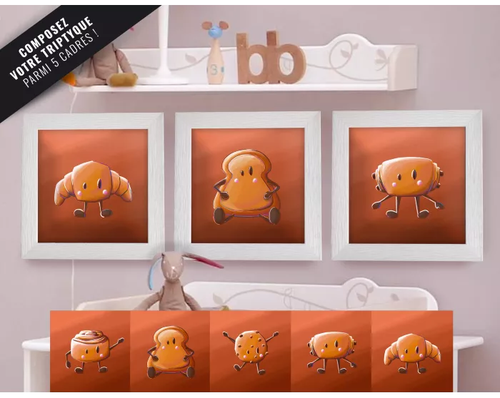 Triptyque lot de 3 Cadres Amis du Petit Déjeuner 25x25cm