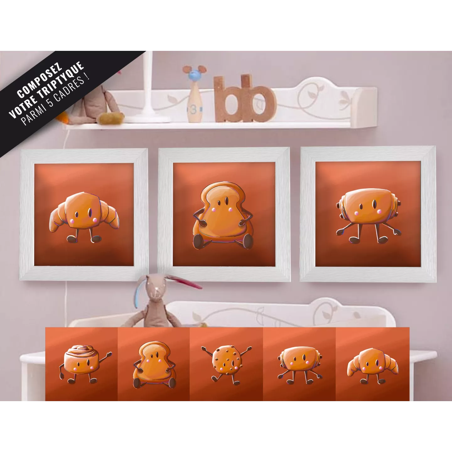 Triptyque lot de 3 Cadres Amis du Petit Déjeuner 25x25cm