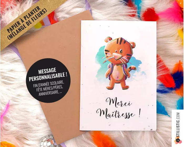 Carte de voeux à planter Tigre + enveloppe Message personnalisable