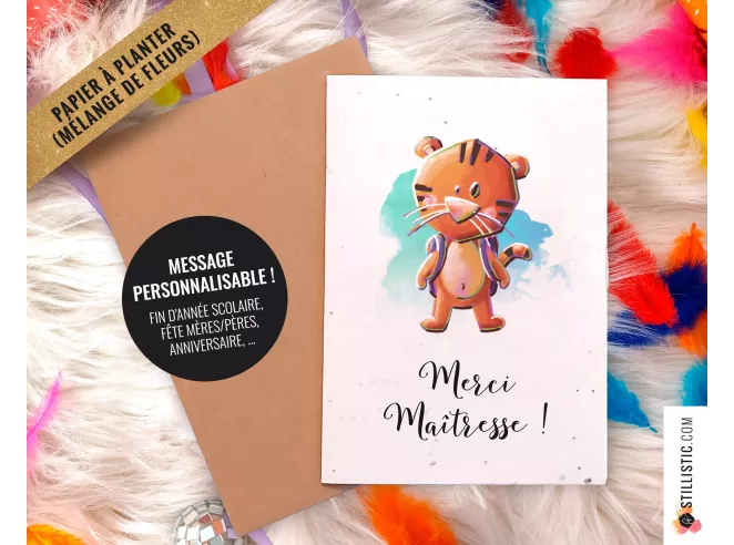 Carte de voeux à planter Tigre + enveloppe Message personnalisable