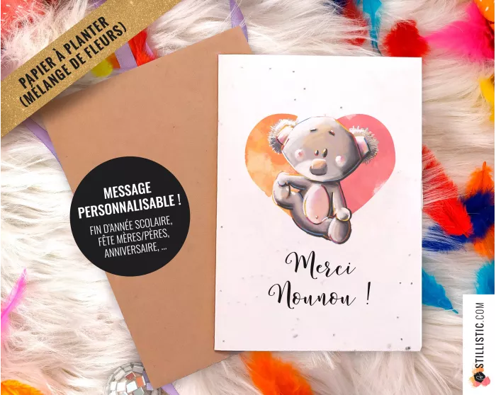 Carte de voeux à planter Koala + enveloppe Message personnalisable