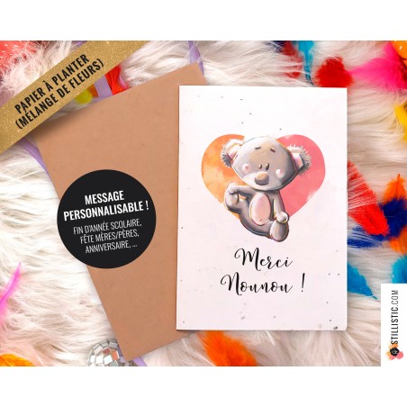 Carte de voeux à planter Koala + enveloppe Message personnalisable