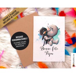 Carte de voeux à planter Rhinocéros + enveloppe Message personnalisable
