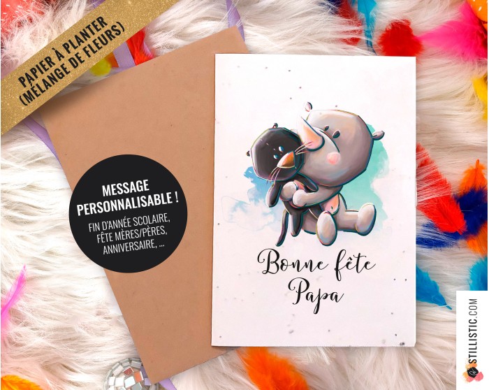 Carte de voeux à planter Rhinocéros + enveloppe Message personnalisable