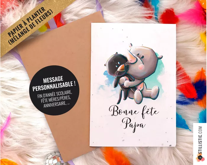 Carte de voeux à planter Rhinocéros + enveloppe Message personnalisable