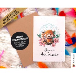 Carte de voeux à planter Panda Roux Yoga + enveloppe Message personnalisable