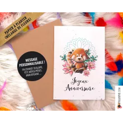 Carte de voeux à planter Panda Roux Yoga + enveloppe Message personnalisable