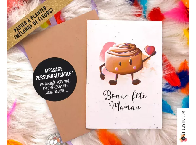 Carte de voeux à planter Cinnamon Roll + enveloppe